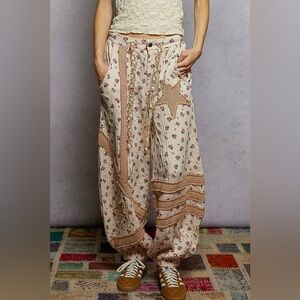 POL Cotton Gauze Floral Patchwork Joggers